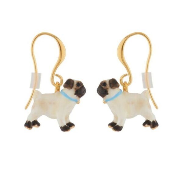 Les Néréides Pug Dog Pendant Hoops - Picture 2 of 3